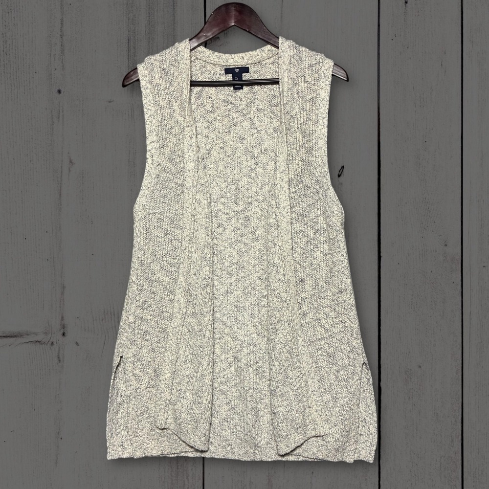 EUC Gap Cotton Marled Knit Open Front Longline‎ Sweater Vest Women Large Grey